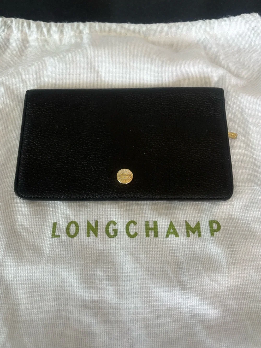 Longchamp Genuine Black Leather wallet Passport Holder Travel Organizer clutch